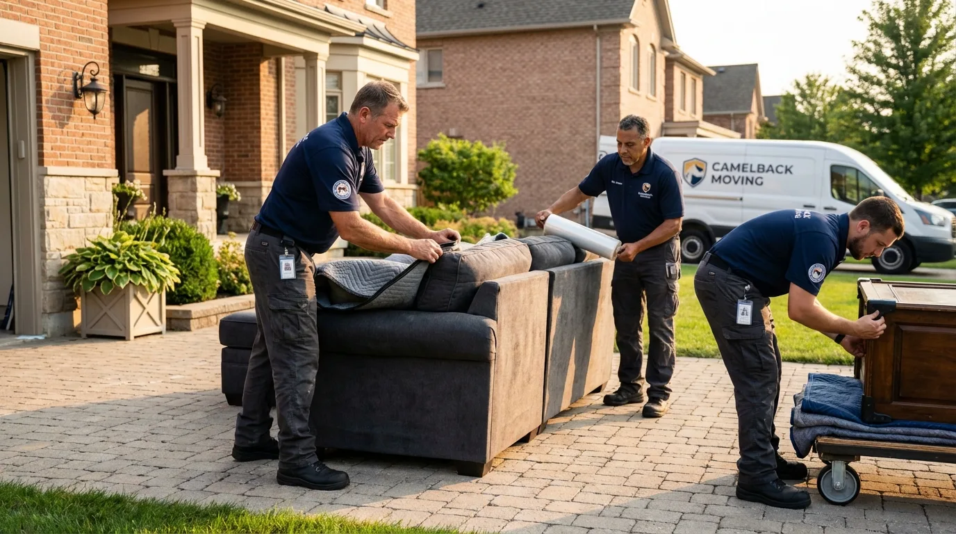 Large estate moving crew wrapping furniture in Strathmore, CA